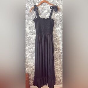 Summersalt Silky Luxe Black Maxi Smocked Dress with Tie Straps Size Small